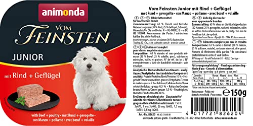 animonda vom Feinsten Hundefutter nass mit Rind + Geflügel (22 x 150g), Welpen getreidefreies Hundefutter ohne Zucker, mit frischen, fleischigen Zutaten