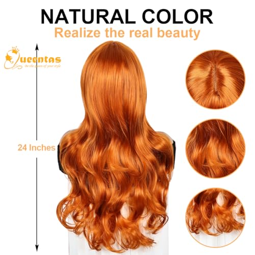 Image of QUEENTAS 22In Ginge Wigs for Women Long Ginger Wig Natural Staright Synthetic Hair Wigs with Bangs for Daily Use Halloween Cosplay (Ginger)