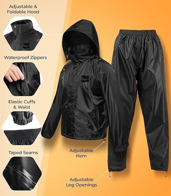 Image of Waterproof Raincoat for Men | Lightweight & Durable Rain Jacket with Hood | Windproof & Breathable | Travel-Friendly, Bike & Motorcycle Use