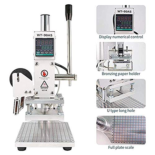YUNSHINE 110V Hot Foil Press Stamping Machine Printer Manual Temperature Control Embosser for Paper Card Maker Leather PVC PU Wood (Press Board Size:10x13cm)