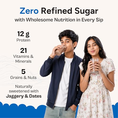 Image of Tata 1mg Grogood Kids Nutrition Drink Mix| With Lactoferrin for Immunity, 12g Protein & Calcium | DHA, 21 Vitamins & Minerals | No Refined Sugar | Chocolate Flavor (13+ Years)