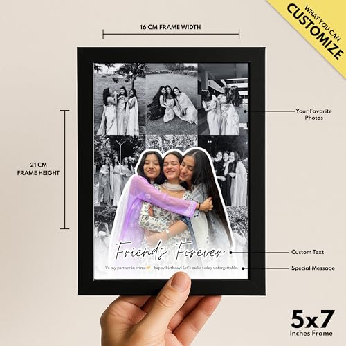 Image of Framekaari Friends Customized Photo Frame | Personalized Birthday Gift | Custom Photo Collage & Text | Tabletop & Wall Mount | Room & Home Decor | 16x21 cm (Design-01)