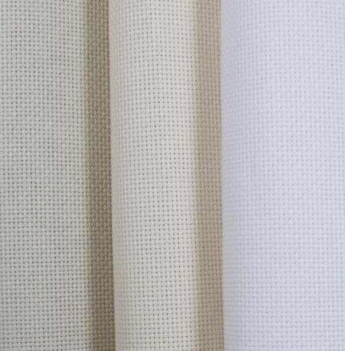 Image of KCS 3 pc of 15 inch x 18 inch(38cmx45cm) Counted Cross Stitch Cotton Aida Cloth Needlework Rolled Fabric Box,16CT,Pearl Grey+White+Ecru
