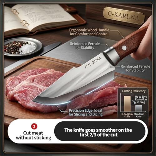 Image of Professional Chef Knife VG10 Steel, Razor Sharp Hand Forged Japanese Kitchen Knife, Full Tang High Carbon Stainless Steel, Multipurpose Meat Vegetable Knife with Leather Sheath (Pack of 1)