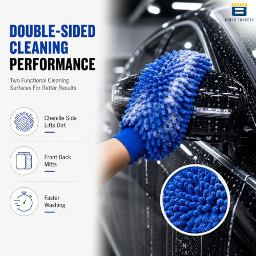 Image of Btag Microfibre Double Sided Wash Mitt Cleaning Gloves | Regular Quality | Super Absorbent | Extra Large | 2 pc Pack | Blue