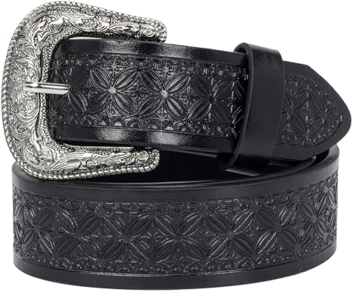 Utaly Men's Casual Leather-Belt, Western-Belt for Women Vintage Carved-Buckle Cowboy-Waist-Belts for Jeans Waist 28