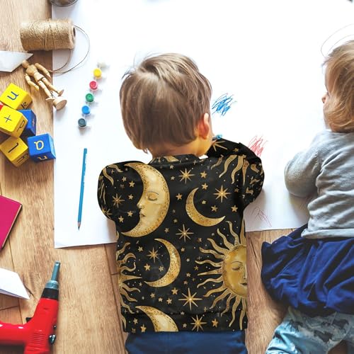 Golden Sun Moon Stars Boho on Black Little Girls Sweatshirts Hoodies Crewneck Boys Sweat Shirt Camping 4T 6