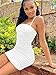 YMDUCH Women's Sexy Bodycon Party Dresses Spaghetti Strap Ruched Mini Club Dress White