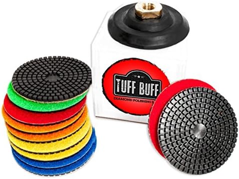 TUFF BUFF - Wet/Dry Diamond Polishing Pads - 11 Piece Set with Rubber Backer for Granite, Stone, Concrete, Marble, Travertine, Terrazzo- 4" Inch Pads