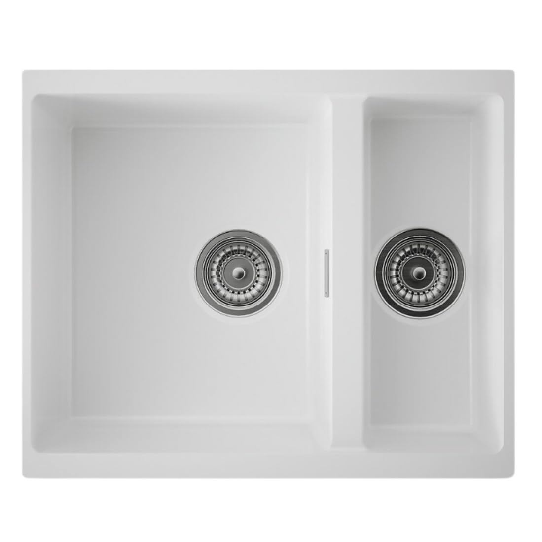 Austen & Co. Florence Inset & Undermount 1.5 Bowl Reversible Granite Kitchen Sink with Strainer & Over Flow Kit - White