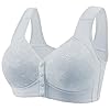 Bras for Women No Underwire Daisy Bras for Older Women Front Closure No Underwire Comfortable Bra Breathable Push Up Full Coverage Bralette Light Blue