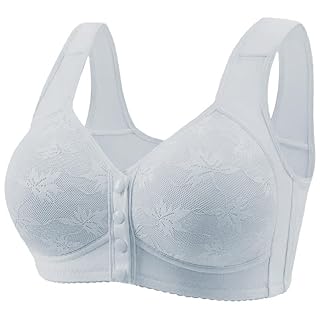 Bras for Women No Underwire Daisy Bras for Older Women Front Closure No Underwire Comfortable Bra Breathable Push Up Full Coverage Bralette Light Blue