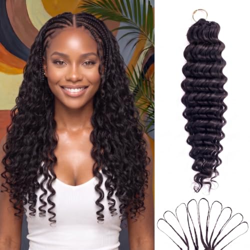 Human Crochet Hair for Black Women, 16 Inch 60g Deep Wave Pre‑Separated Invisible Miracle Knots Crochet Human Hair, Lightweight Reusable Feather Crochet Hair Extensions, Natural Black