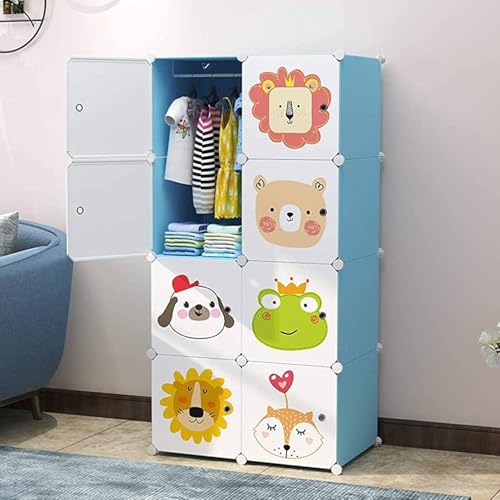 Image of Owme Closet for Clothe DIY Plastic Rack - Side Hanger, Storage for Home | with Mist Humidifier with Remote Controller, Shelf Storage Cabinet Stand, Auto Open & Close for Rain and Sun (Blue, 8 Door)