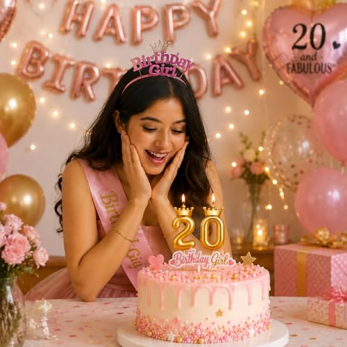 Image of Gold Crown Number 20 Birthday Candle for Cake Decoration | Premium Metallic Gold Anniversary & Birthday Cake Topper Candle Set for Women, Girls, Couple Celebration Party Decor, 2 pcs