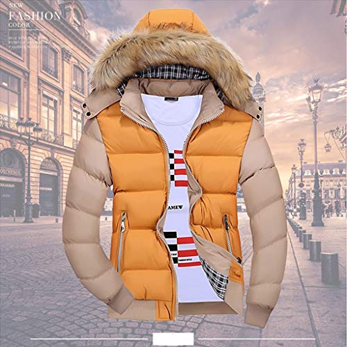 Dgoopd Men's Winter Puffer Jacket With Fur Hood Lightweight Padded Jacket Waterproof Bubble Coat Ski Parka Warm Quilted Coat Yellow #TOP1