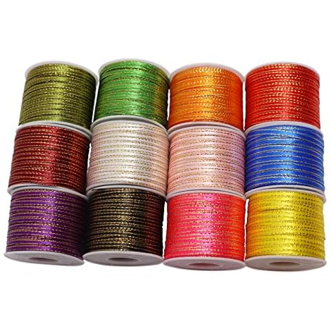 JESEP YONG 1/8" Assorted Satin Ribbon with Gold Edge Solid-1000 Yards-3mm ContinuousThin Ribbon Boutique Gift Wrapping Package Ribbon-DIY Crafts-Balloons-Florists-Showers Deco Ribbon(12 Colors) Cover
