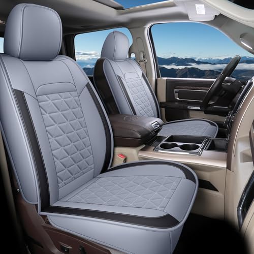 Image of Coverado Car Seat Covers Full Set, Waterproof RAM 1500 Seat Cover Compatible with 2002-2026 RAM 1500 2500 3500 Crew Double Mega Quad Cab with Flat Bench, Gray