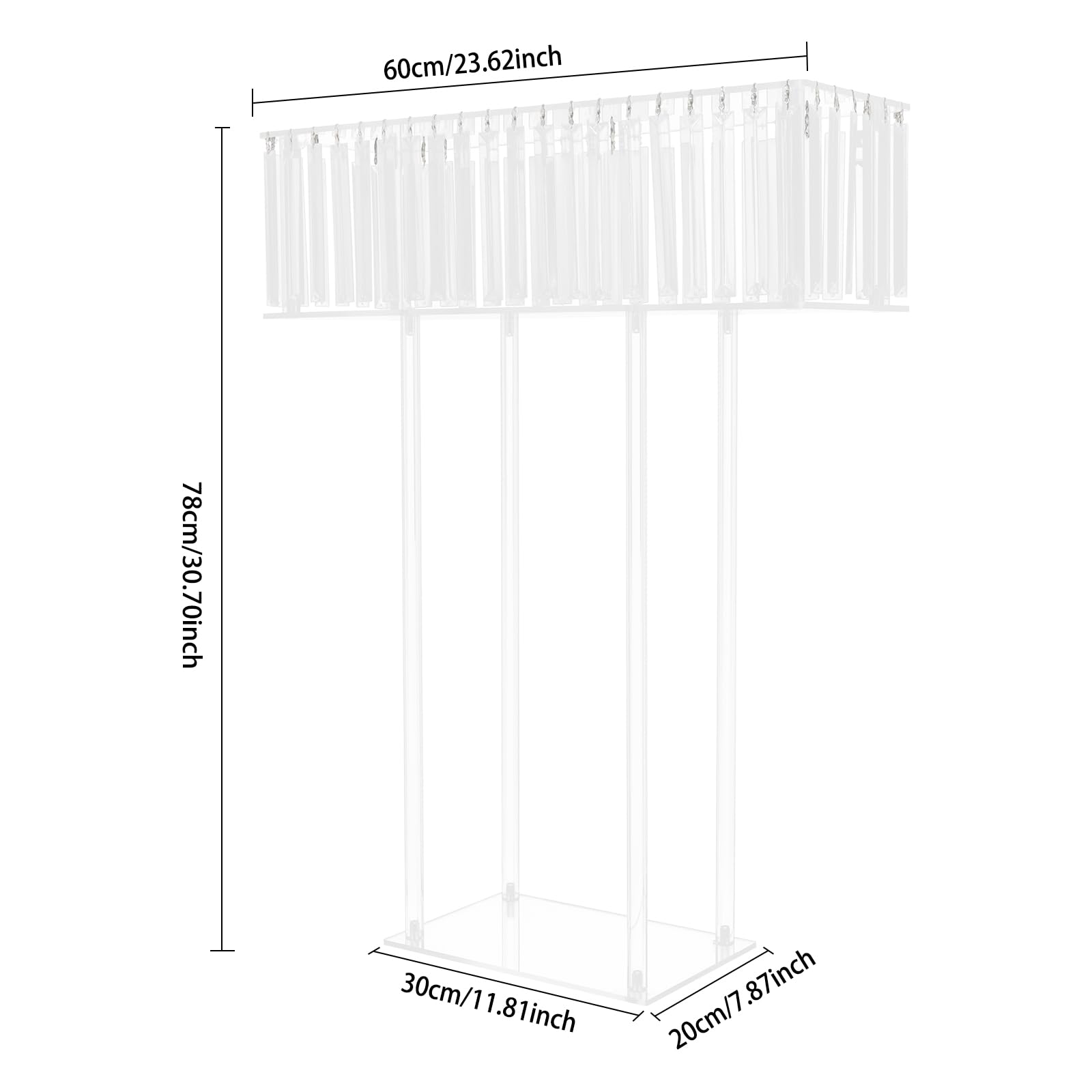 Stojak na kwiaty, stojak na wesele, na wesele, zestaw 4 szt., prostokątny, metalowy stojak na kwiaty weselne na wesela i imprezy, montaż na stole i podłodze, 60 x 20 x 78 cm