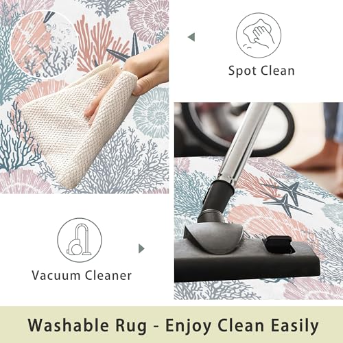 Corals Coastal Rug for Living Room 5x7 Area Rug Washable Non-Slip Rugs for Bedroom Cute Soft Kids Nursery Rug, Nautical Beach Themed Capet for Entryway Office Dining Room - Image 3
