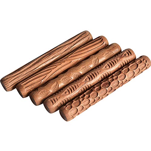 WINGOFFLY 4.7INCH Pottery Tools Wood Hand Rollers for Clay Clay Stamp Clay Pattern