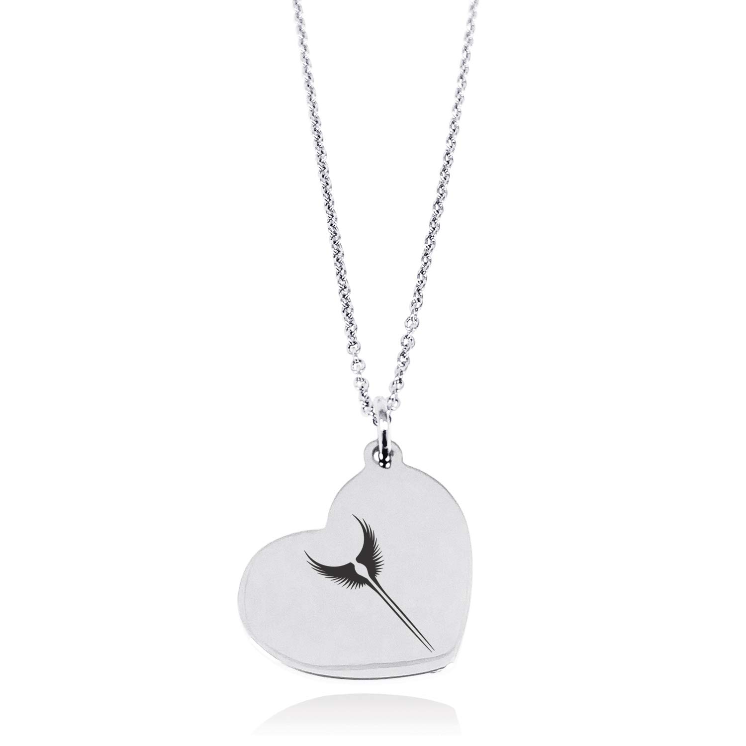 Tioneer Stainless Steel Rise of The Valkyrie Floating Heart Tag Charm Pendant Necklace