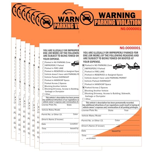 2-Part Carbonless Perforated Numbered Parking Violation Warning Sticker Book Tow