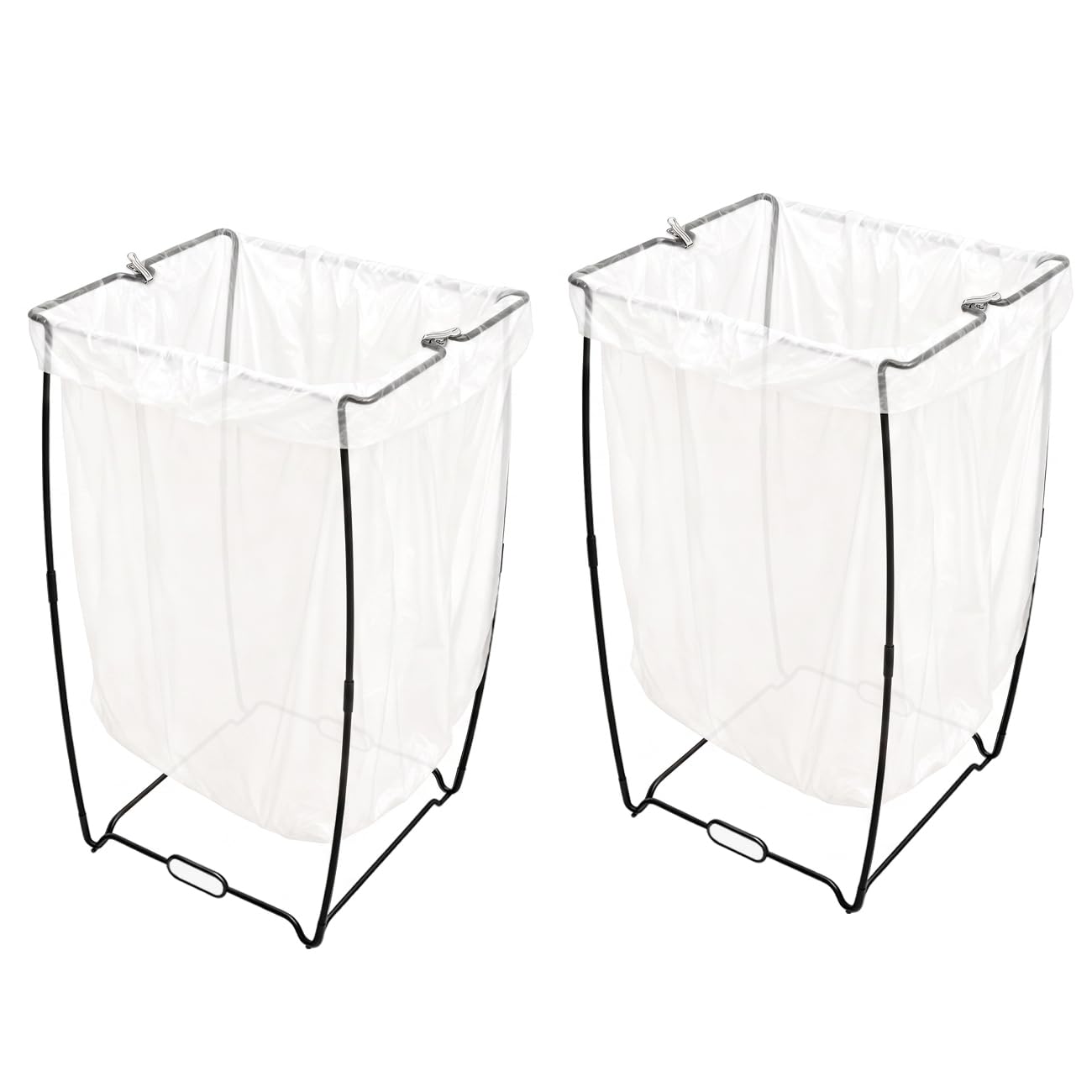 Collapsible Garbage Bag Holder, 2PCS Metal Trash Bag Holders with 8 Clips for 30-45 Gallon Bag Use, Free Standing Holder, Multi-use Outdoor Leaf Bag Holder for Camping, Party, Yard Lawn Weeding