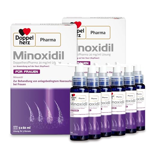Minoxidil DoppelherzPharma 20mg/ml (2%) Lösung zur Anwendung auf der Haut (Kopfhaut) Arzneimittel zur Behandlung von anlagebedingtem Haarausfall bei Frauen (2x3x 60ml)