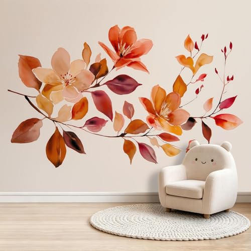 Papier peint panoramique salon style champêtre orange brûlé automne - 5