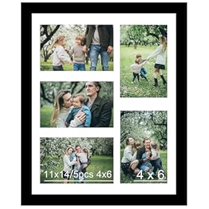 11×14 Picture Frame, 4×6 Collage Picture Frame, Display 5 Pcs 4×6 Photos or 11×14 Picture, Five Opening 4×6 Collage Frame for Wall Hanging, Lightweight 4 x 6 Multi Pictures Frame, Black