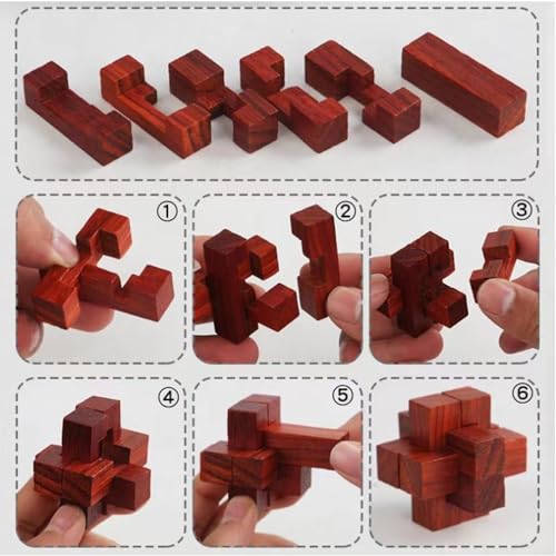 RoseFlower 6 Pcs Brain Teaser Puzzles Set, 3D Wooden puzzles, Fun IQ logic games, Assembly Disentanglement Puzzles Interlocking Lock Games, Xmas novelty gifts with Premium Wooden Box - Image 4