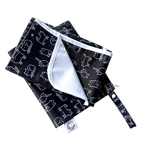 Flockthree Waterproof Baby Diaper Changing Pad with Storage Bag (28.7\" X 19.7\") Washable Wipeable Reusable Leak Proof Diaper Travel Mat Station Changing Mattress Liner Cribs Bed Cover, Cats