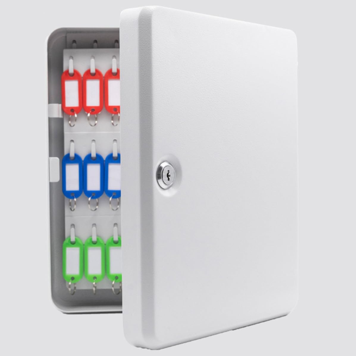 Caja de Llaves con Esquinas Redondeadas con 20 Ranuras de Acero y Cerradura de Seguridad Diseño Elegante y Simple y Etiquetas Incluidas para Pared