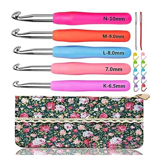 Size 6.5mm 7.0mm 8.0mm 9.0mm 10.0mm Crochet Hooks Set Ergonomic Grip Soft Handles Aluminum Crochet Hook Size K L M N/P in Case
