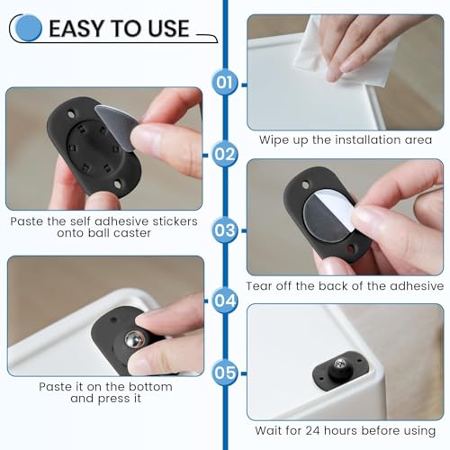 Image of TRVL FIELDER Self Adhesive Caster Wheels, Appliance Rollers Appliance Slider for Kitchen, 360 Swivel Small Casters - Solve Coffee Maker Air Fryer Small Appliances Countertop Sliding (Black - 48 Pcs)