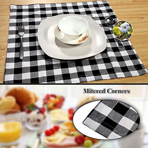Linen Clubs Pack Of 12 Black -White, 100% Cotton Yarn Dyed Gingham Check, Dinner Napkins 18X18Inch Wedding Napkin Cocktails Fabric Napkin Cotton Napkin Mitered Corners Generous Hem Machine Wash. #TOP6