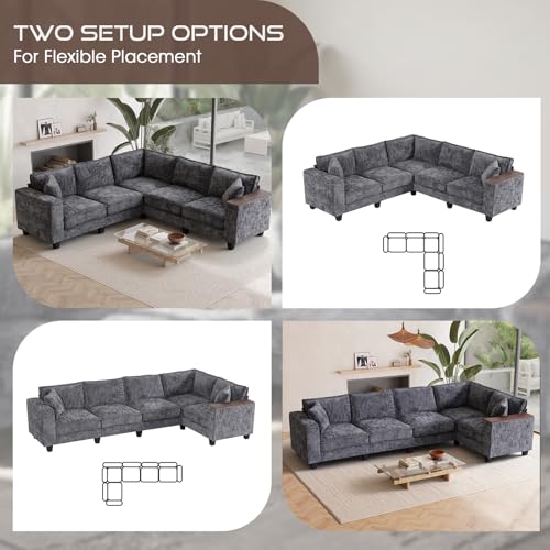 Image of 97 inch L Shaped Couch Corner Sofa, 5 Seater Oversized Cloud Couch with 2 Pillows Modular Sectional Sofa Armrests with Two Hidden Storage Space Sectional Couches for Living Room Gray Textured