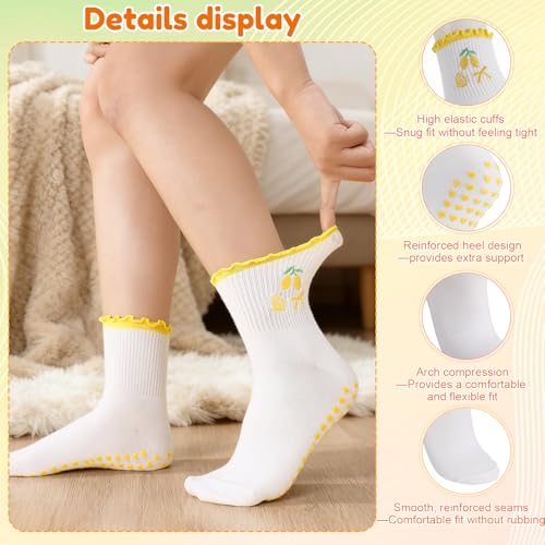 Image of Jspupifip 2 /4 /5 Pairs Womens Embroidery Non Slip Pilates Yoga Socks | Cute Grippy Crew Socks Offered Fit Barre Workout Hospital Indoor Barefoot Daily Activities For Ladies
