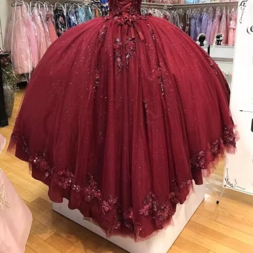 Long Tulle Sweet 16 Quinceanera Dresses Ball Gown Sweetheart 3D Lace Applique Prom Dress4