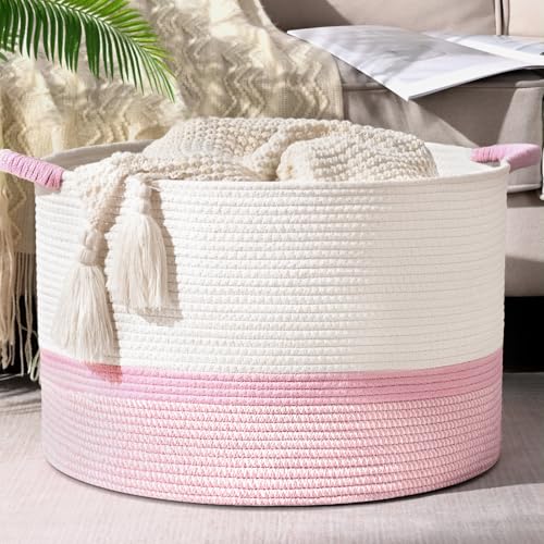 Degeyoyo 67L Large Blanket Basket, 20"x13" Woven Storage Baskets With