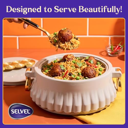 Image of SELVEL Bello Insulated Casserole 1700ml for Roti & Chapati, Stainless Steel Inner Hot Case, BPA Free Hot Pot, Keeps Food Hot & Fresh (Cloud Cream, 1700 ml)