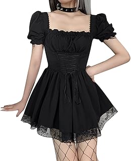 Women Gothic Dress Vintage Lace Grunge Punk Goth Dresses Casual Cosplay Party Cocktail - Buy now