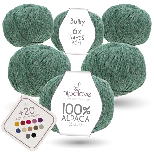 ALPALOVE Bulky Set (6 x 1.75 oz) Super Soft Baby Alpaca Knitting Yarn Emerald 328 Yards