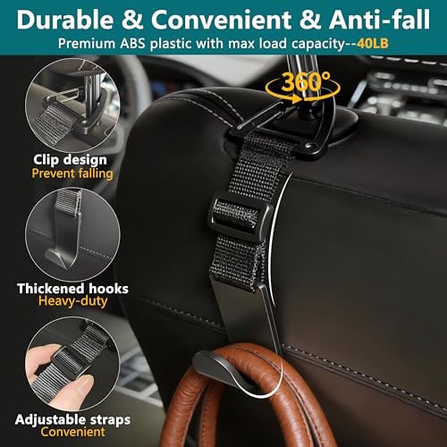 Image of Amooca Headrest Hooks for Car Adjustable 4 Pack Vehicle Seat Back Organizer Storage Hanger Holder for Purse Bags Universal Fit Clip Black