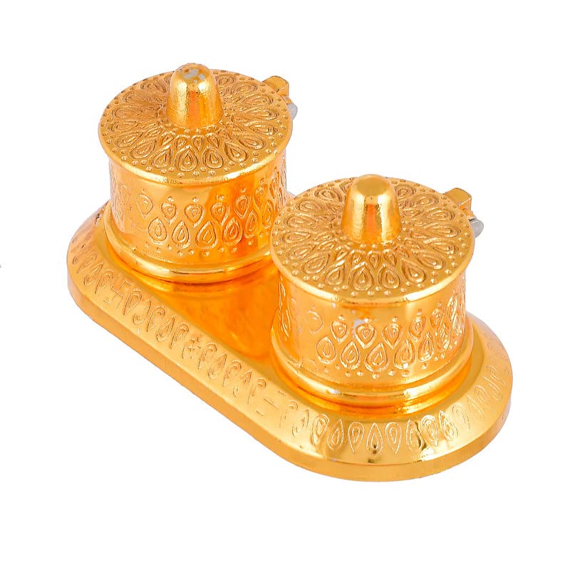 Image of JAIPUR ACE Golden Metal Kumkum Holder /Kumkum Box for Gifting,Pooja, Thali, Mandir, Home, Temple, Gifting Golden Kumkum Box with Laxmi Maa (Round Kumkum)
