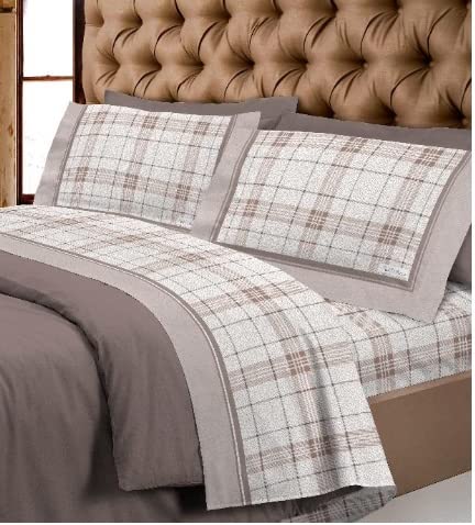 COMPLETO LENZUOLO FLANELLA TORINO QUADRI BEIGE SUPER EUROPA MADE IN ITALY (Singolo)