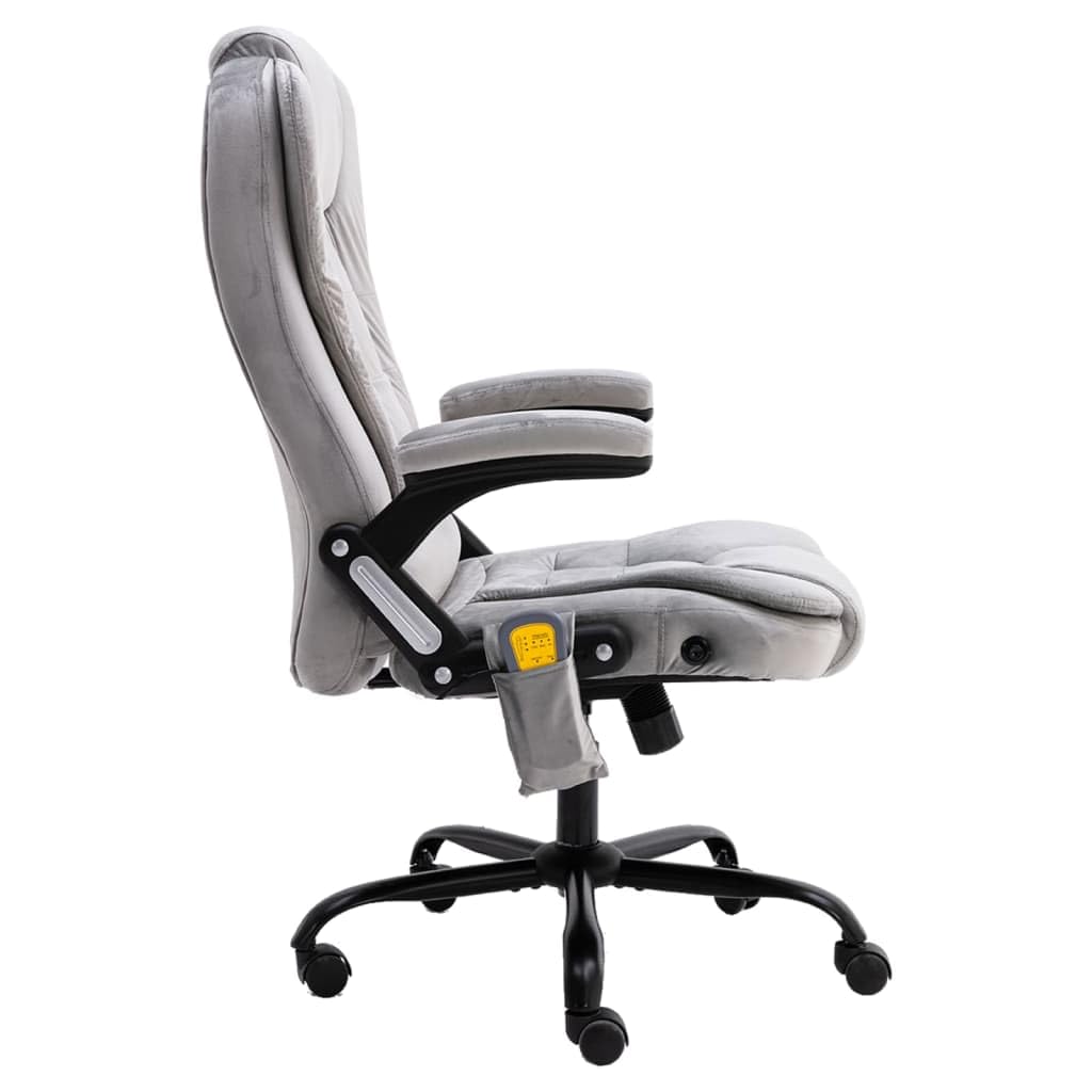 Sedia da ufficio massaggiante in velluto grigio chiaro con funzione riscaldante, ergonomica, girevole, regolabile in altezza, con braccioli e schienale, per casa e ufficio
