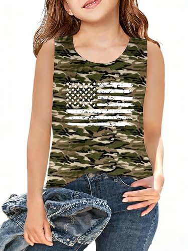 Image of CAZYCHILD Girls American Flag Tank Tops Boys 4th of July Shirts USA Summer Sleeveless Tee Independence Day Outfit 5-14y
