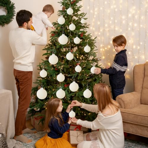 46Pcs Velvet Christmas Ball Ornaments Set - Flocked Shatterproof Christmas Tree Decorations Classic Hanging Ornaments with Rope for Xmas Wreath Holiday Home Decor (Multi-Size, Cream) - image 6